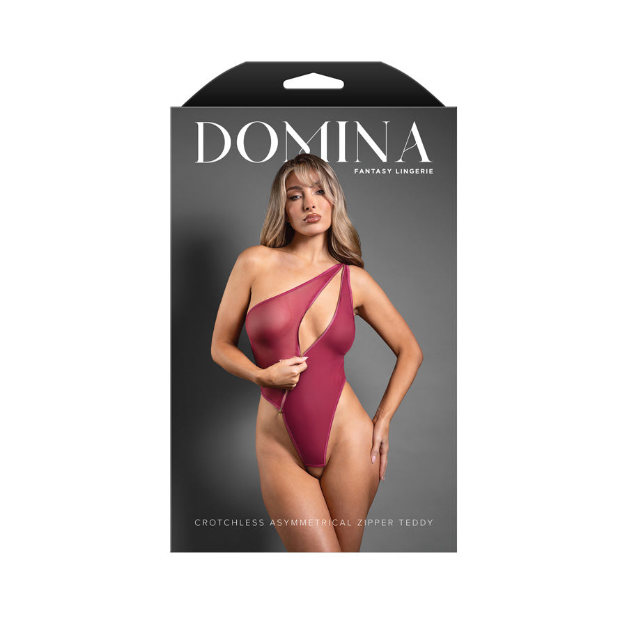 DOMINA Crotchless Asymmetrical Zipper Teddy - M/L - Berry - M/L Size