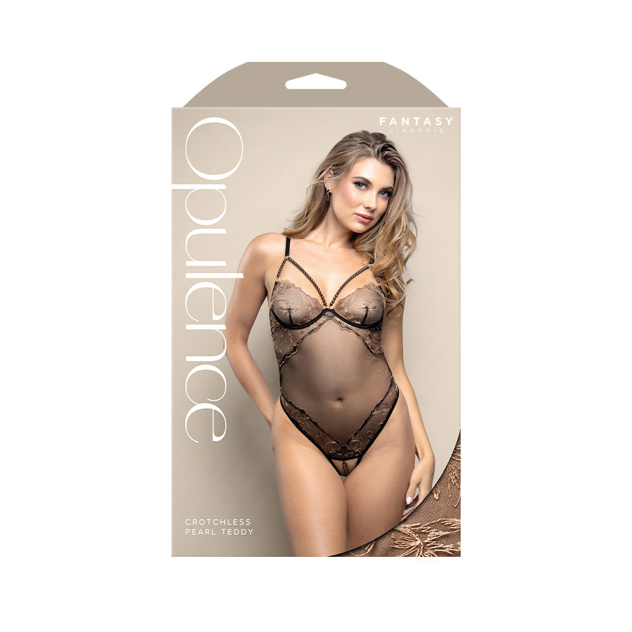 OPULENCE Crotchless Pearl Teddy SM - S/M Size β Black