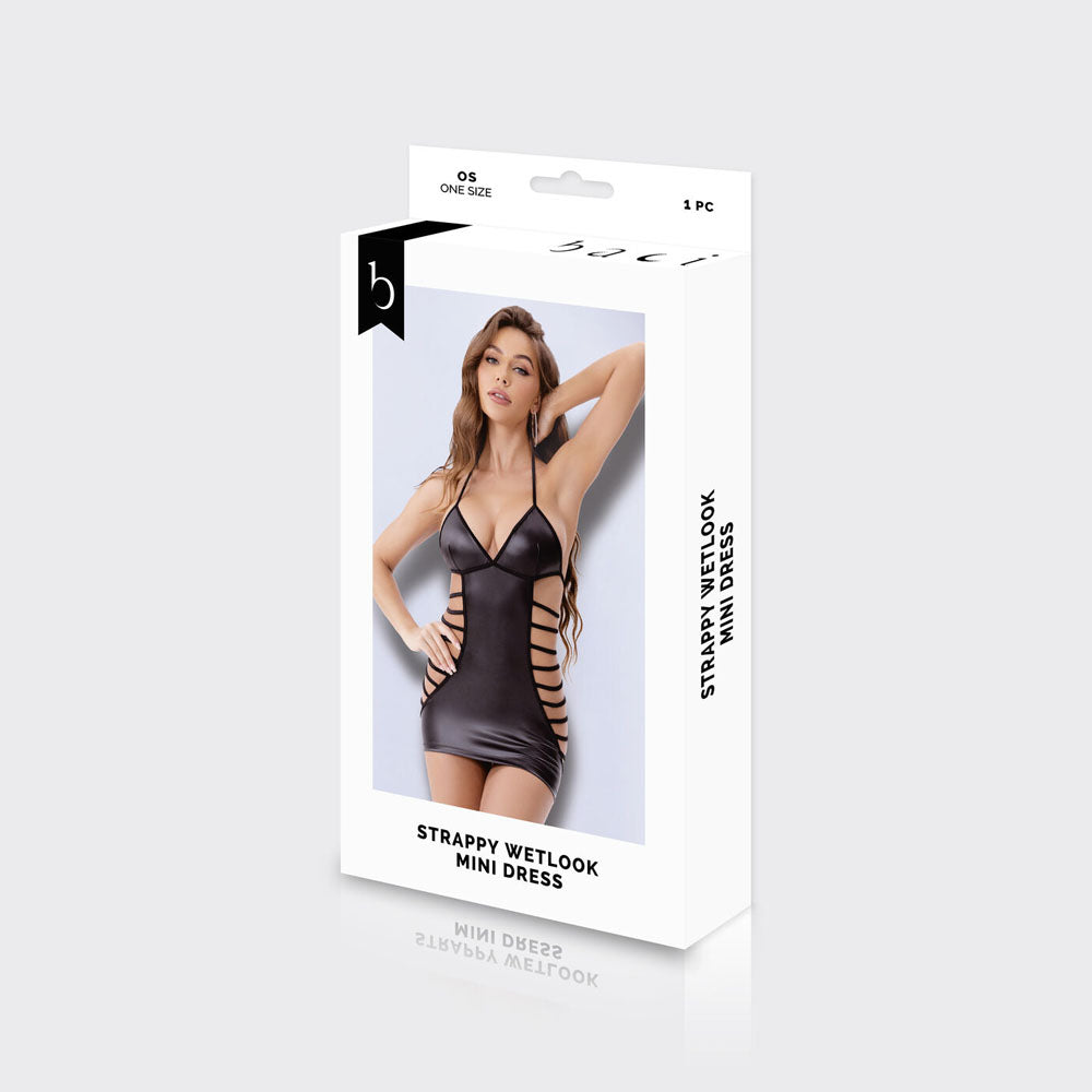 BACI WL Strappy Wetlook Mini Dress - One Size