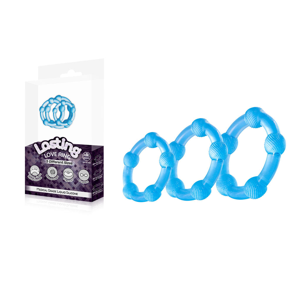 Lasting Love Ring 3 Piece Set - Beaded Cock Rings - Set of 3 Sizes – Blue