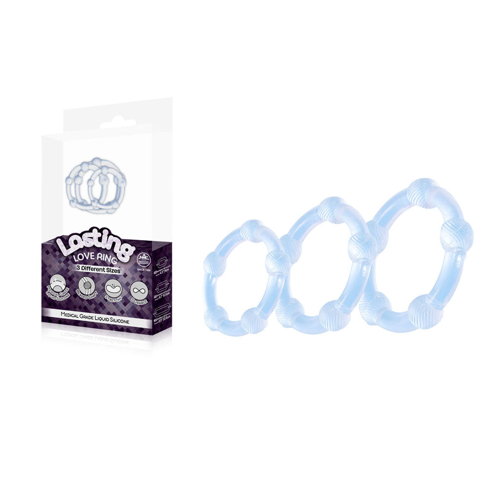 Lasting Love Ring 3 Piece Set - Beaded Cock Rings - Set of 3 Sizes – Clear