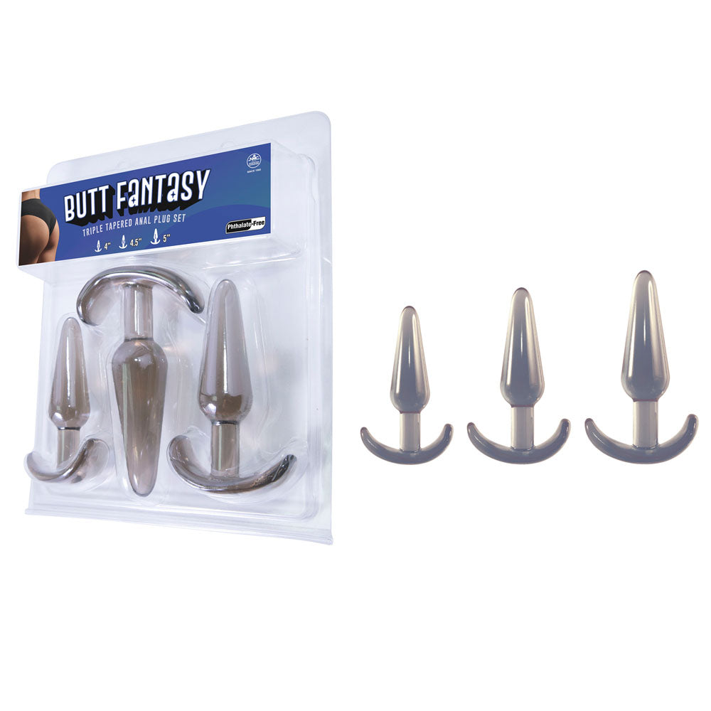 Butt Fantasy Triple Tapered Anal Plug Set - Beginners Butt Plugs - Set of 3 Sizes – Black