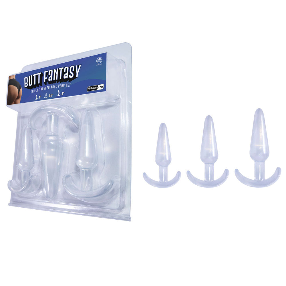 Butt Fantasy Triple Tapered Anal Plug Set - Beginners Butt Plugs - Set of 3 Sizes – Clear