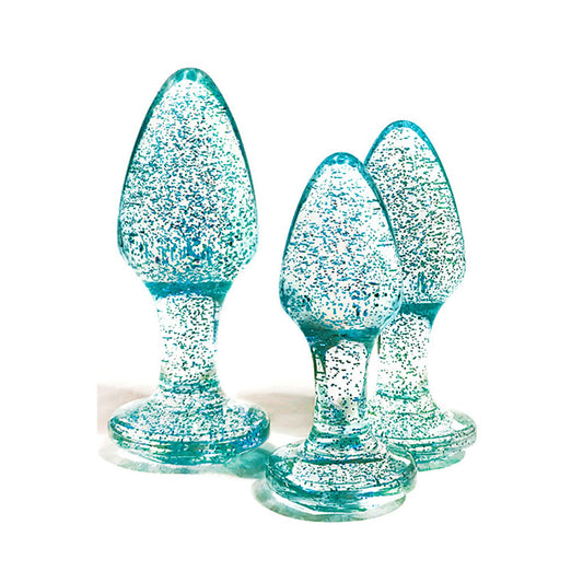 Adam & Eve Glitter Gem 3-Piece Butt Plug Set – Blue