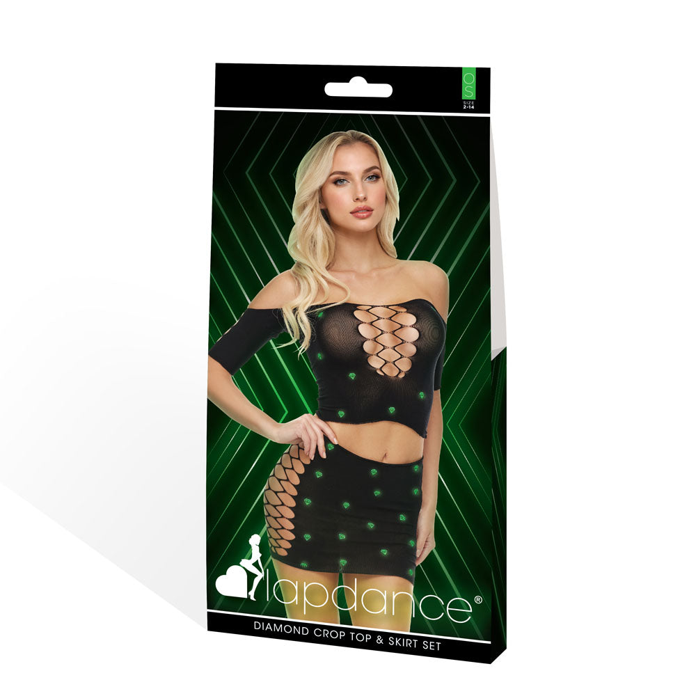 Lapdance Diamond Crop Top & Skirt Set – One Size