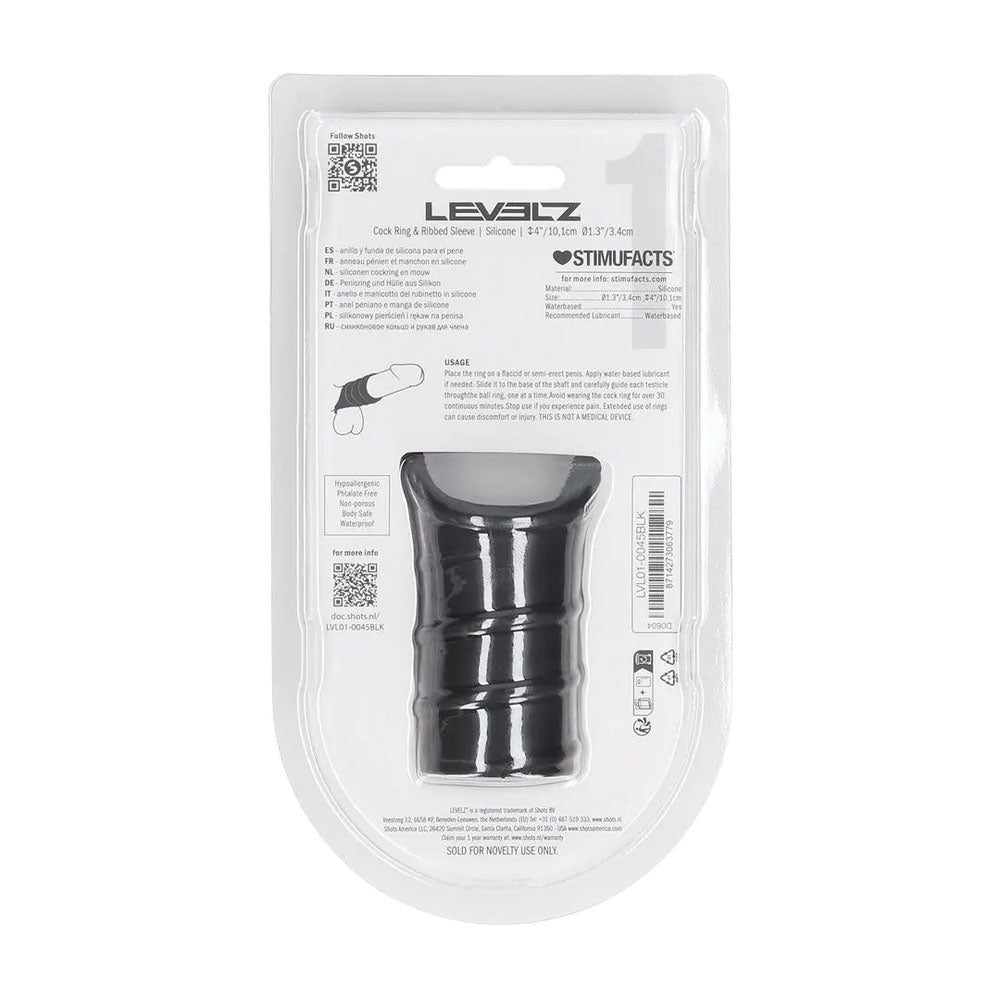 LEVELZ Silicone Cock Ring & Ribbed Sleeve - Cock Ring with Sleeve