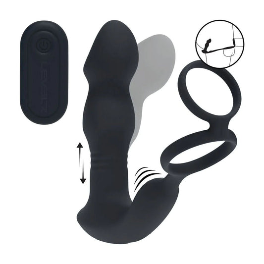 LEVELZ Remote Controlled Prostate Stimulator with Cock Ring - USB Rechargeable Vibrating Thrusting Prostate Massager with Cock Ring