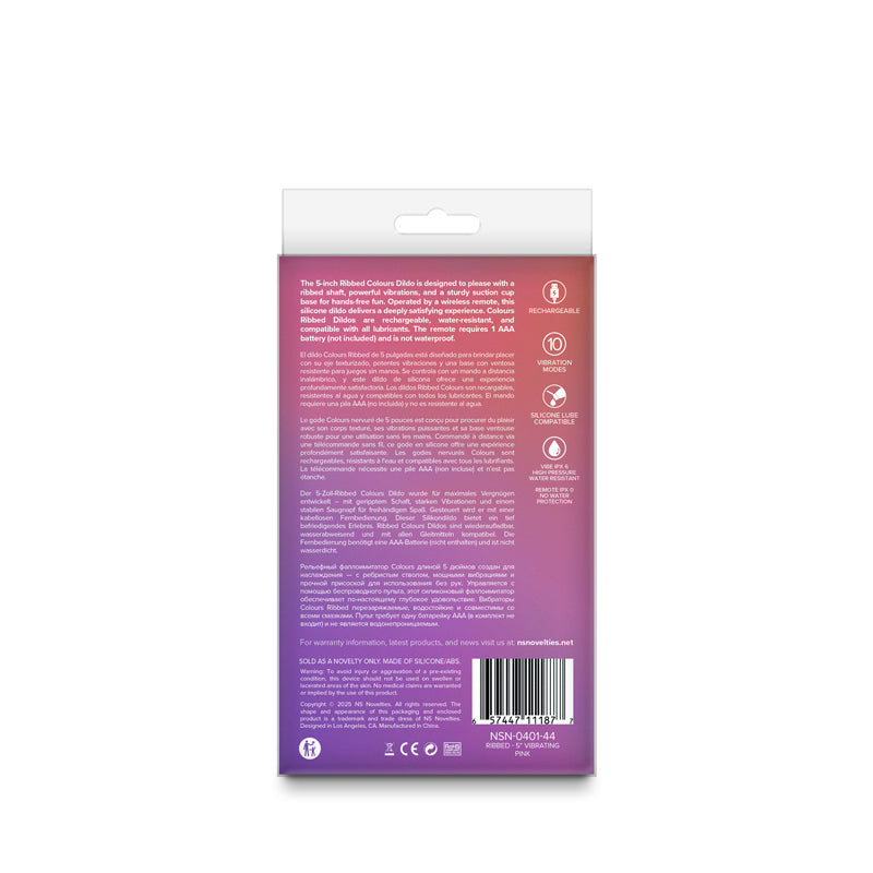 Colours Ribbed - 5'' Vibrating Dildo - 14.5 cm USB Rechargeable Vibrating Dildo with Wireless Remote – Pink