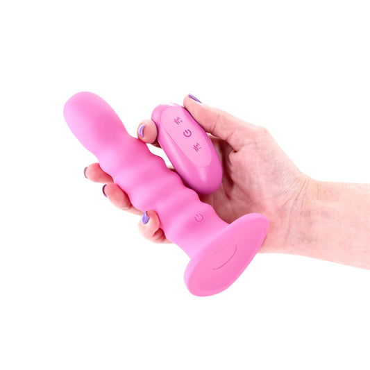 Colours Ribbed - 6'' Vibrating Dildo - 16.5 cm USB Rechargeable Vibrating Dildo with Wireless Remote – Pink