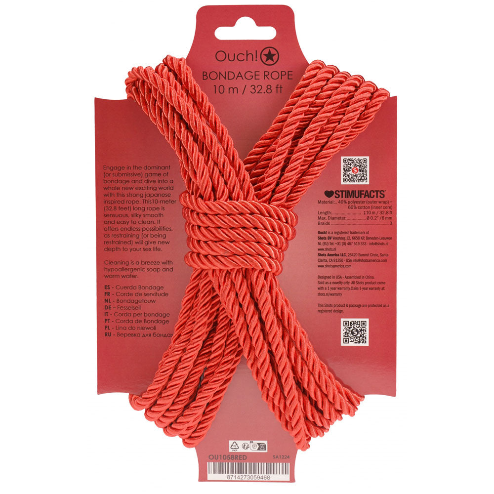 OUCH! Bondage Rope - 10 M - Nylon Bondage Rope - 10 metre Length – Red