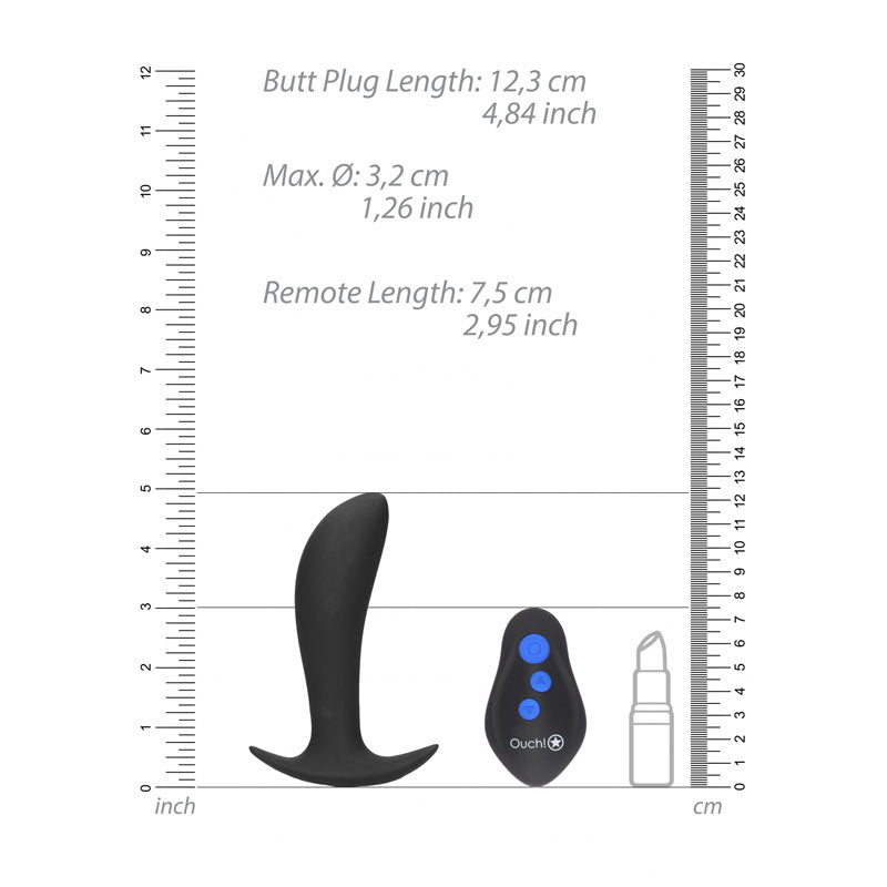 OUCH! e-Stim & Vibrating Butt Plug with Wireless Remote - 12.3 cm USB Rechargeable Vibrating Butt Plug with e-Stim