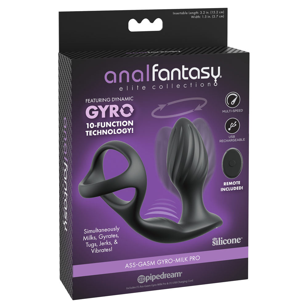 Anal Fantasy Elite Ass-Gasm Gyro-Milk Pro - USB Rechargeable Gyrating Butt Plug with Cock Ring