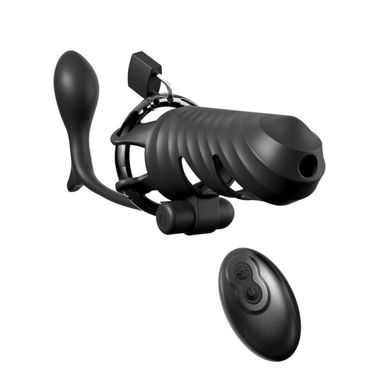 Fantasy C-Ringz Remote-Controlled Vibrating Cock Blocker with Ass-Gasm Plug - Vibrating Cock Cage with Anal Plug