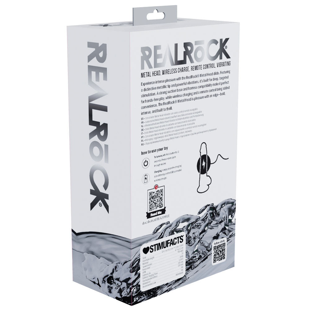 REALROCK Metal Head 6'' Rechargeable Dildo - 16.2 cm USB Rechargeable Vibrating Dildo with Metal Head and Wireless Remote