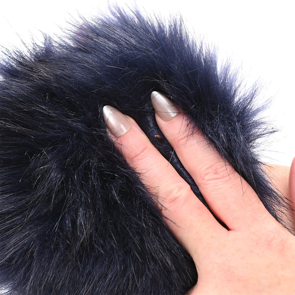 Sex & Mischief Cougar Spiked Sensory Glove - Navy Furry Glove with Metal Spikes