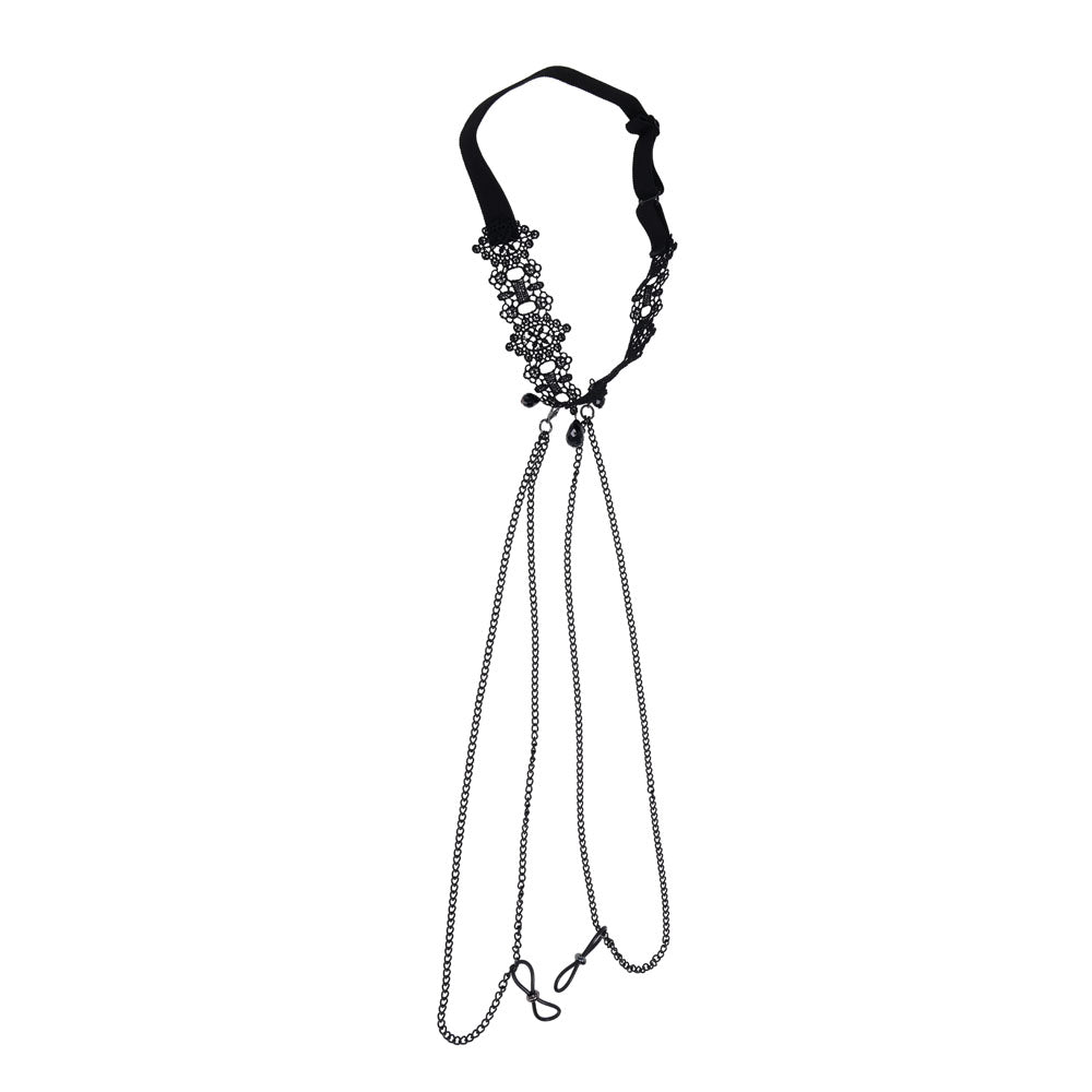 Sex & Mischief Lace Collar with Nipple Ties - Neck and Nipple Restraints