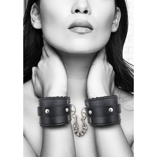 OUCH! & White Plush Bonded Leather Hand Cuffs
