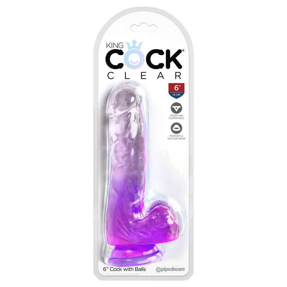 King Cock Clear 6'' Cock with Balls β Purple