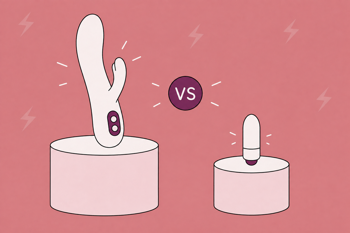 Illustration comparing a rabbit vibrator and a compact bullet vibrator.