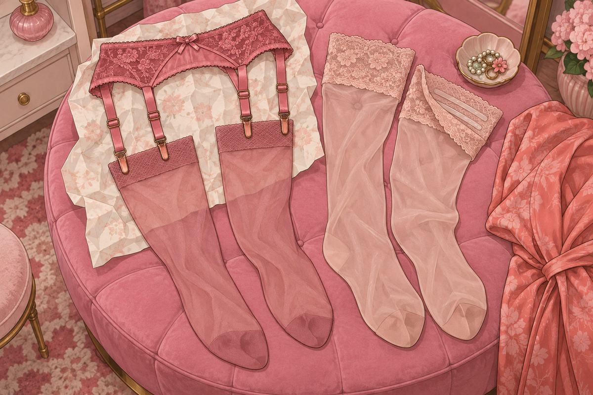 Illustration comparing a suspender belt with stockings and separate stay-up stockings.