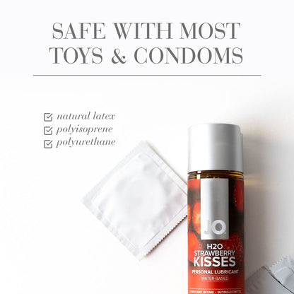 JO H2O Strawberry Kisses Lube - 30 mL - Strawberry Flavoured Water Based Lubricant - 30 ml Bottle