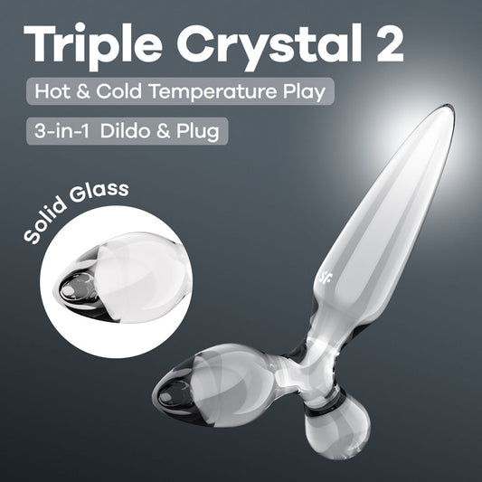 Satisfyer Triple Crystal 2 - Glass 3-in-1 Butt Plug – Clear