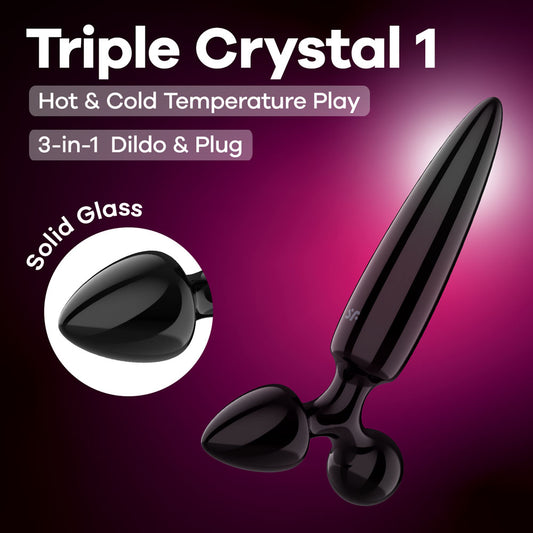 Satisfyer Triple Crystal 1 - Glass 3-in-1 Butt Plug – Black