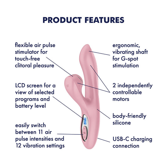Satisfyer Pro + G-Spot - Rose 22 cm USB-C Rechargeable Rabbit Vibrator with Touch-Free Clitoral Stimulator