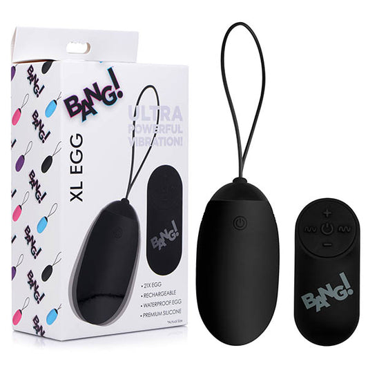 Bang! XL Silicone Vibrating Egg - XL USB Rechargeable Egg with Wireless Remote – Black