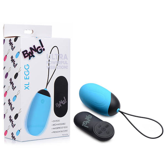 Bang! XL Silicone Vibrating Egg - XL USB Rechargeable Egg with Wireless Remote – Blue