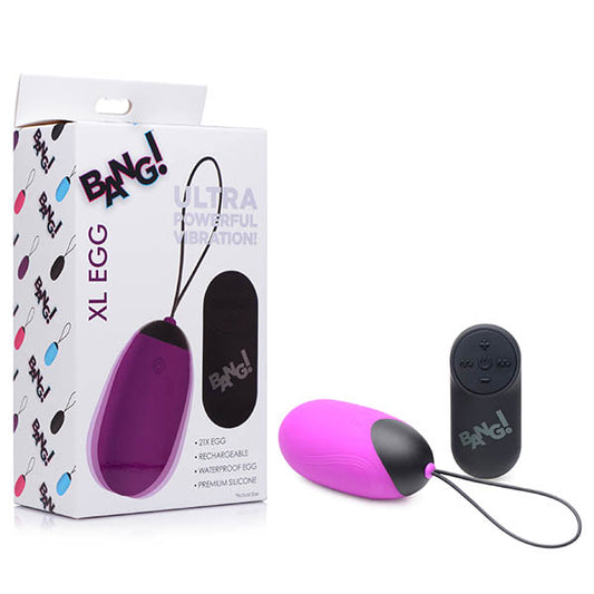 Bang! XL Silicone Vibrating Egg - XL USB Rechargeable Egg with Wireless Remote – Purple