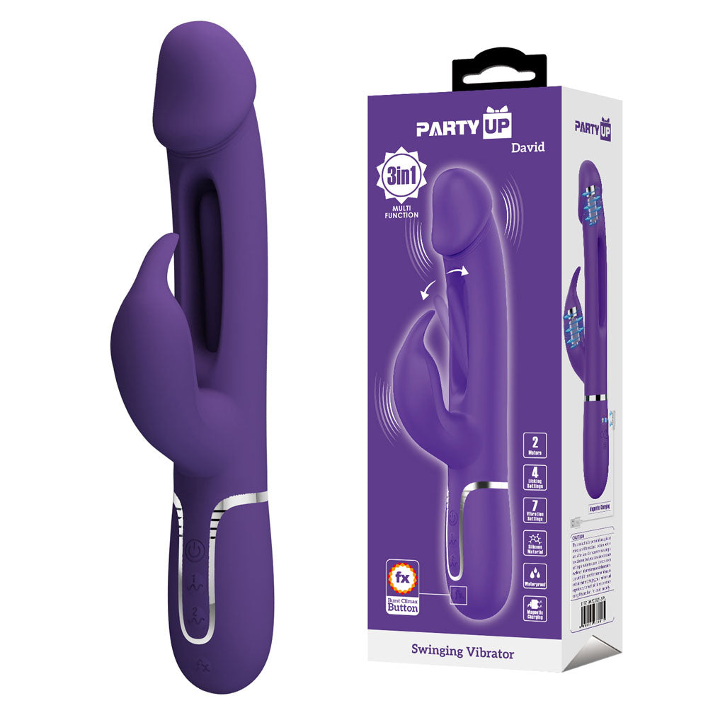 Party Up DAVID Swinging Vibe - 23.2 cm USB Rechargeable Rabbit Vibrator with Flicking Arm