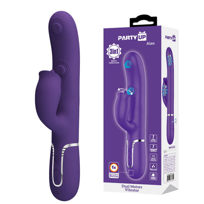 Party Up ALAN Dual Motor Vibrator - 22.8 cm USB Rechargeable Vibrator with Licking Clit Stimulator and Thumping Shaft