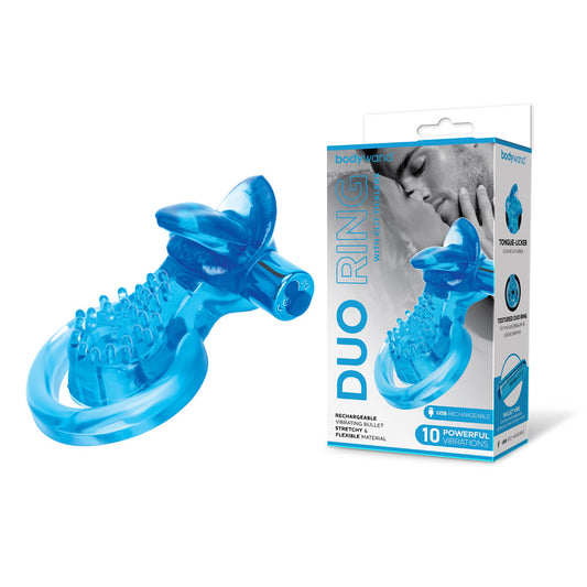 Bodywand Rechargeable Duo Ring with Clit Tickler – Blue