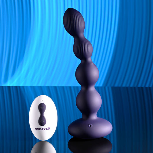 Evolved PLEASURE ORBIT - Navy 17.8 cm USB Rechargeable Twirling & Vibrating Anal Beads with Remote