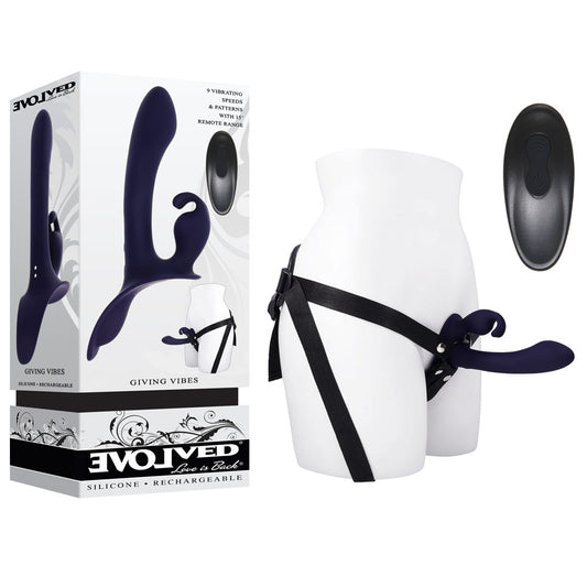Evolved GIVING VIBES - 14.6 cm USB Rechargeable Vibrating Strap-On with Remote