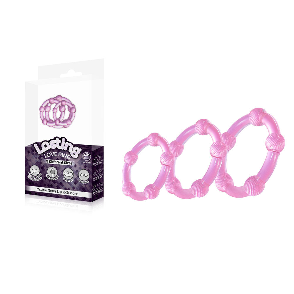 Lasting Love Ring 3 Piece Set - Beaded Cock Rings - Set of 3 Sizes – Pink
