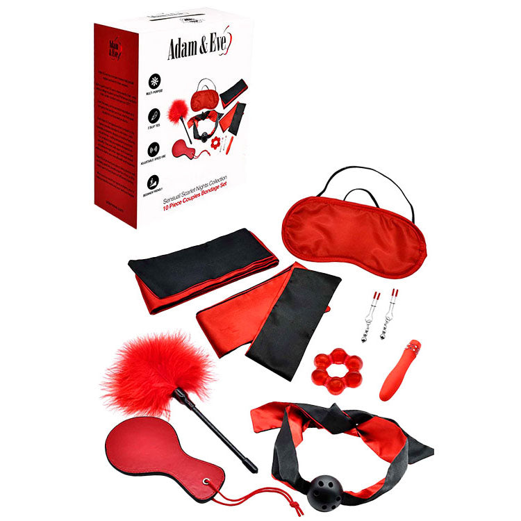 Adam & Eve SENSUAL SCARLET NIGHTS - Black/ Couples Bondage Kit - Set of 10 Pieces