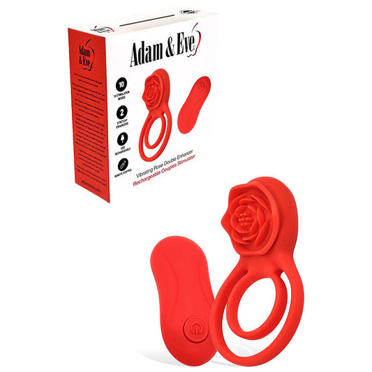 Adam & Eve VIBRATING ROSE DOUBLE ENHANCER - USB Rechargeable Cock & Balls Ring with Remote