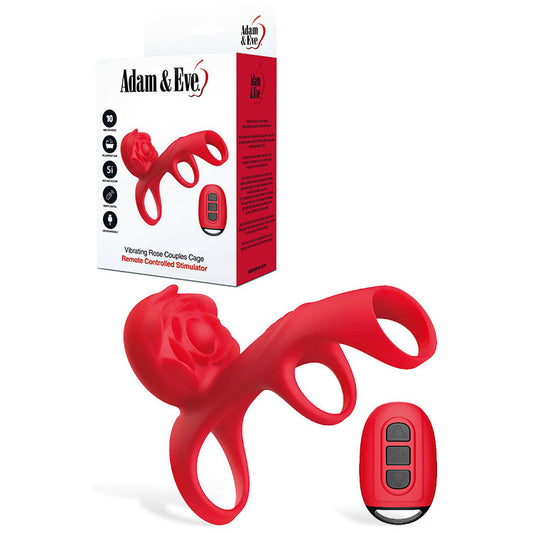 Adam & Eve VIBRATING ROSE COUPLES CAGE - USB Rechargeable Vibrating Penis Cage with Wireless Remote