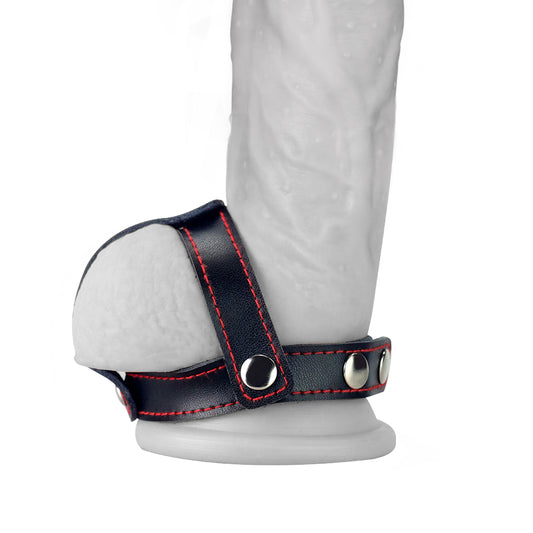 Bondage Fetish T-Style Leather Cock Ring with Ball Divider - Cock Ring