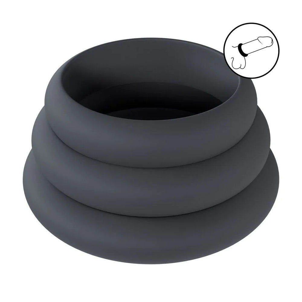LEVELZ Wide O Silicone Cock Ring Set of 3 - L/XL/2X - Cock Rings - Set of 3 Sizes