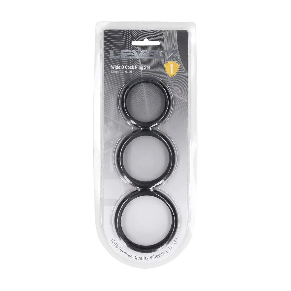 LEVELZ Wide O Silicone Cock Ring Set of 3 - L/XL/2X - Cock Rings - Set of 3 Sizes