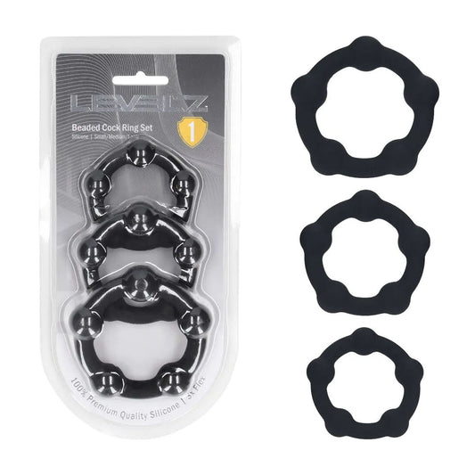 LEVELZ Beaded Silicone Cock Ring Set of 3 - Cock Rings - Set of 3 Sizes