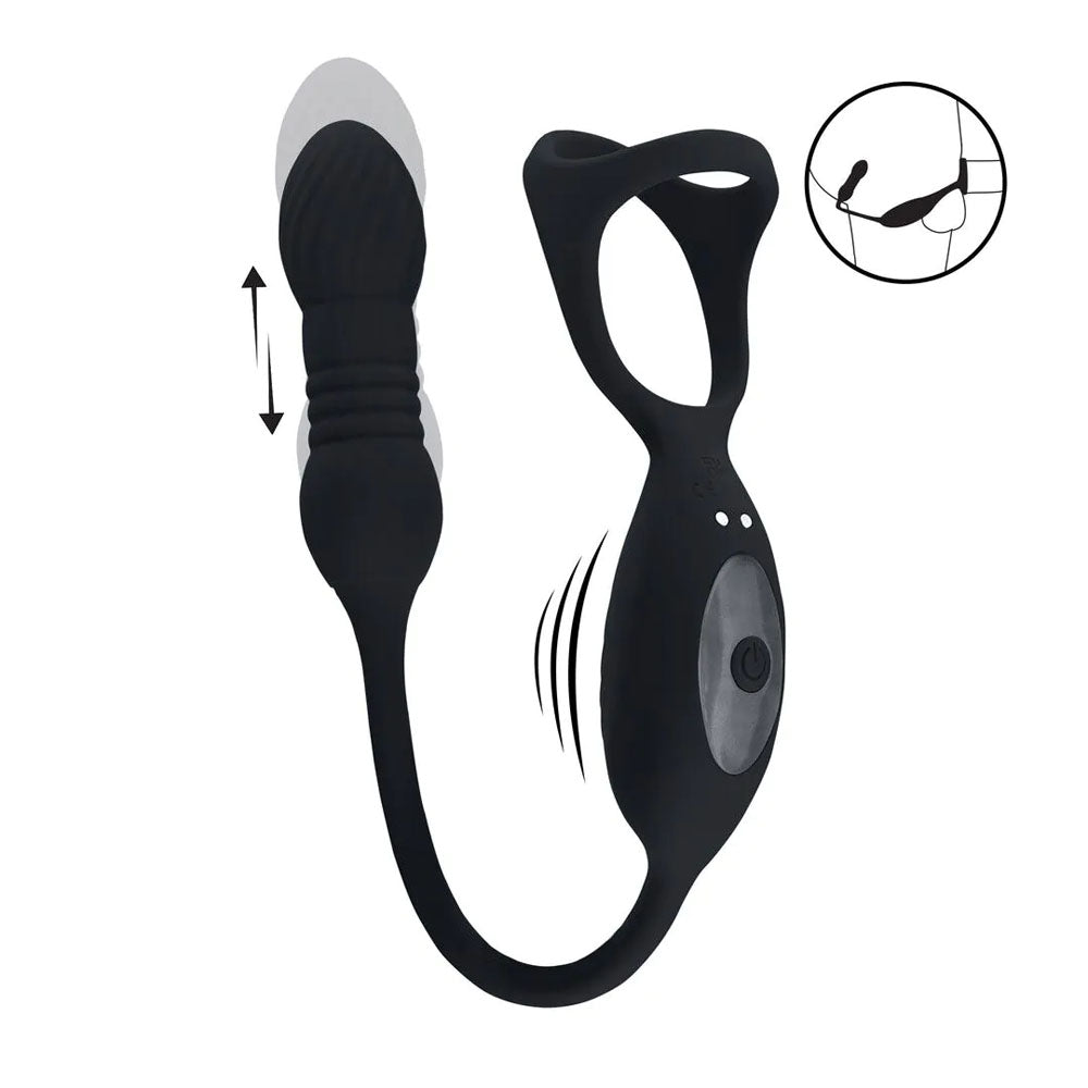 LEVELZ Vibrating & Thrusting TriO Cock Ring with Prostate Stimulator - USB Rechargeable Vibrating Cock Ring with Thrusting Prostate Plug