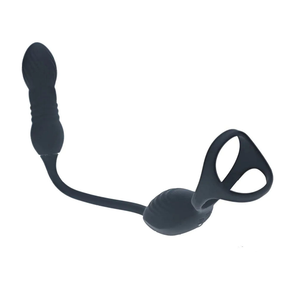 LEVELZ Vibrating & Thrusting TriO Cock Ring with Prostate Stimulator - USB Rechargeable Vibrating Cock Ring with Thrusting Prostate Plug