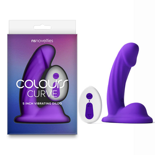 Colours Curve - Vibrating 5'' Dildo - 12.6 cm USB Rechargeable Vibrating Dildo with Wireless Remote – Purple