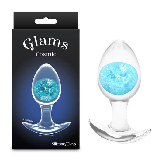 Glams Cosmic - Medium - Clear/ 9.5 cm Small Butt Plug – Blue
