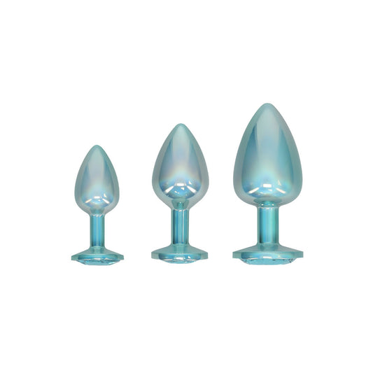 OUCH! Paris Collection - Metal Anal Plug Set - Metallic Butt Plugs with Gem Bases - Set of 3 Sizes – Blue