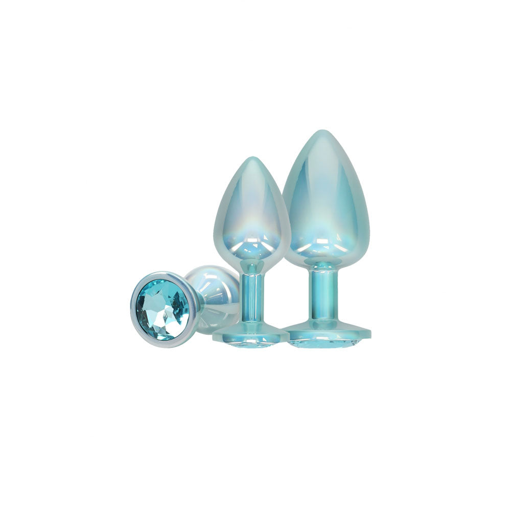 OUCH! Paris Collection - Metal Anal Plug Set - Metallic Butt Plugs with Gem Bases - Set of 3 Sizes – Blue